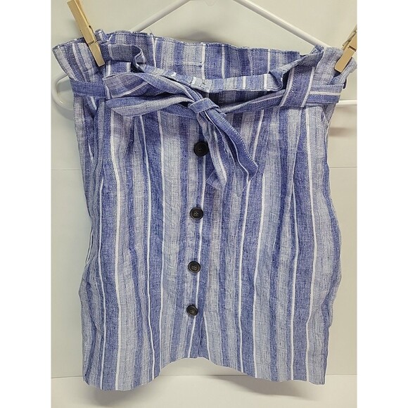 H&M‎ Womens Size 4 Linen Blend Button Front Blue Skirt Pockets - Picture 10 of 10